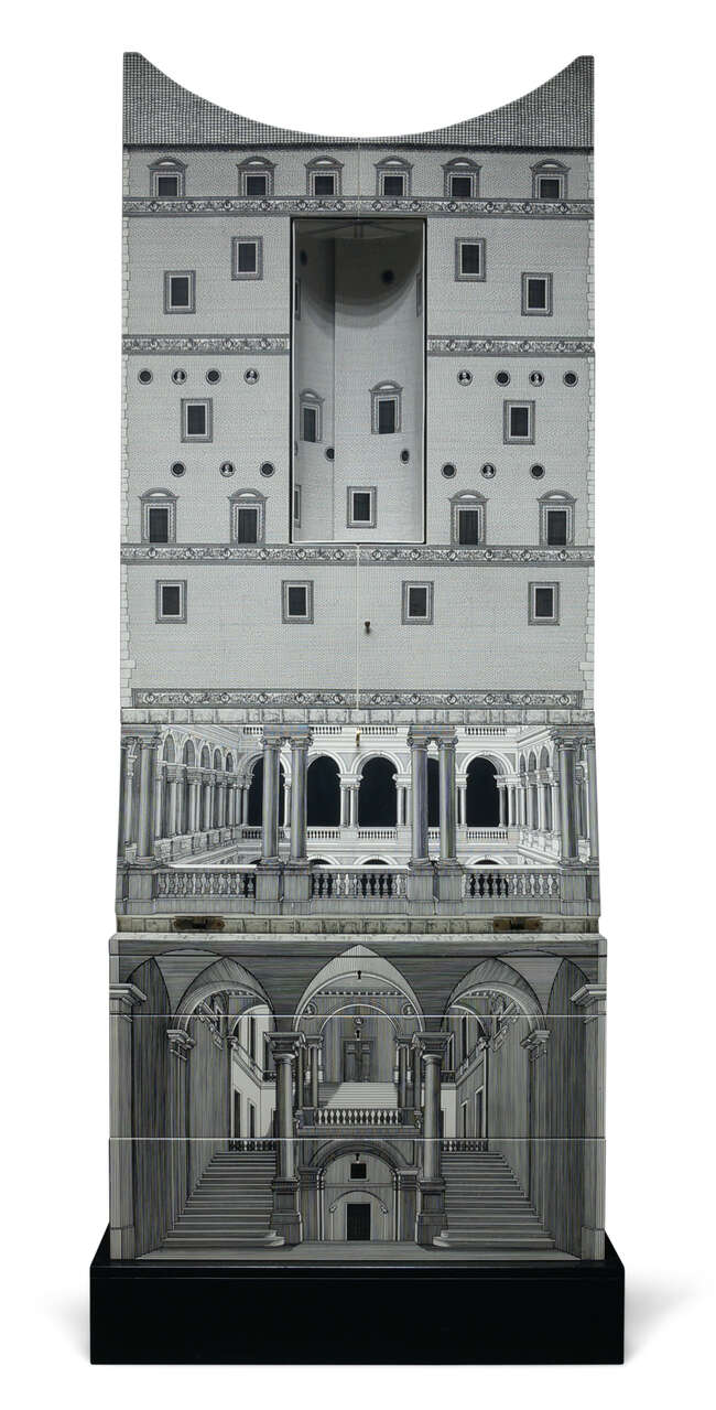 
	
		Piero Fornasetti (Italian 1913-1988), an Archittetura trumeau cabinet       
		Numbered...