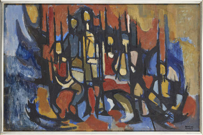 
	
		Douglas Pittuck, 
		British 1911-1993 - 
		Armed Figures; 
		oil on panel, signed...