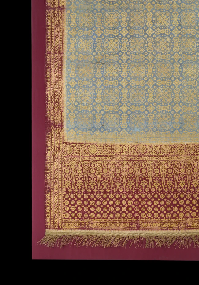 A gold printed textile panel, Sumatra, Indonesia, 19th century, 
The central field with...
