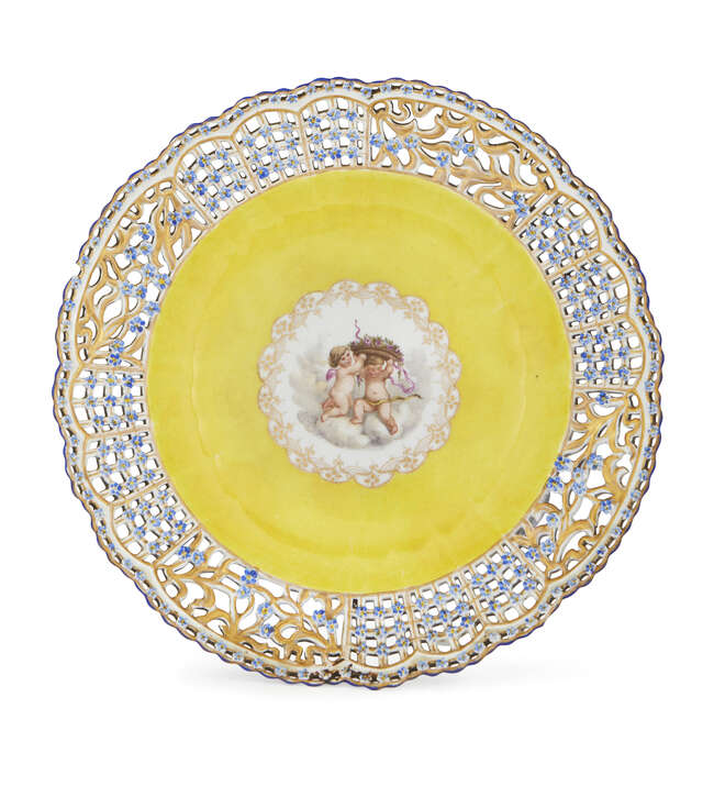 
	
		A Meissen porcelain cabinet plate, late 19th century, the rim with panels of reticulated...
