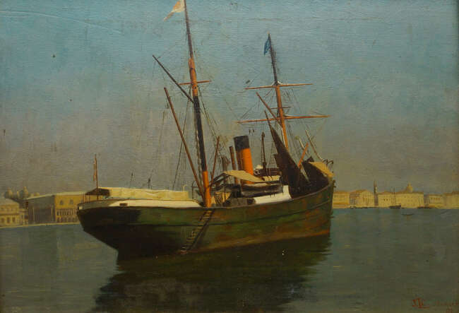 
	
		John Linton Chapman, 
		American 1839-1905- 
		 
		Cargo steamer in the Venetian...