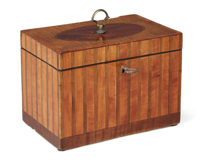 
	
		A George III satinwood and banded two division tea caddy, with lidded interior, 16cm wide...