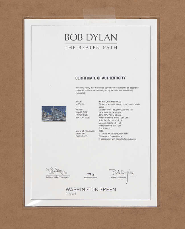 
	
		Bob Dylan, 
		American b.1941- 
		H Street, Washington, DC, 2017; 
		 
		giclée print...