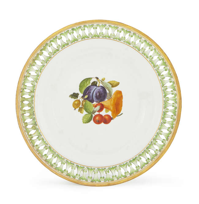 
	
		A Meissen porcelain cabinet plate, late 19th century, the rim with panels of reticulated...