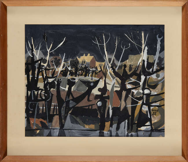 
	
		Roy Turner Durrant, 
		British 1925-1998- 
		 
		Farm; 
		 
		gouache on paper,...