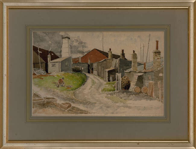 Ernest Eric Newton, British 1901-1970- The Oyster Sheds, Whitstable; watercolour and charcoal...