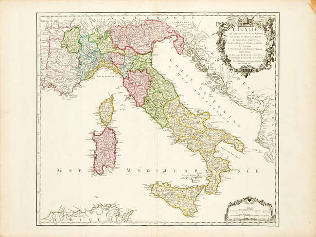 
	
		Didier Robert de Vaugondy, 
		French ca. 1723-1786- 
		L&#39;Italie qui comprend les Etats...