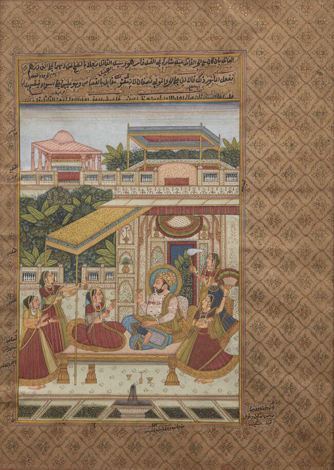 
	
		A Mughal-style illustration of Khizr Khan and Deval Rani, North India, 20th century,...