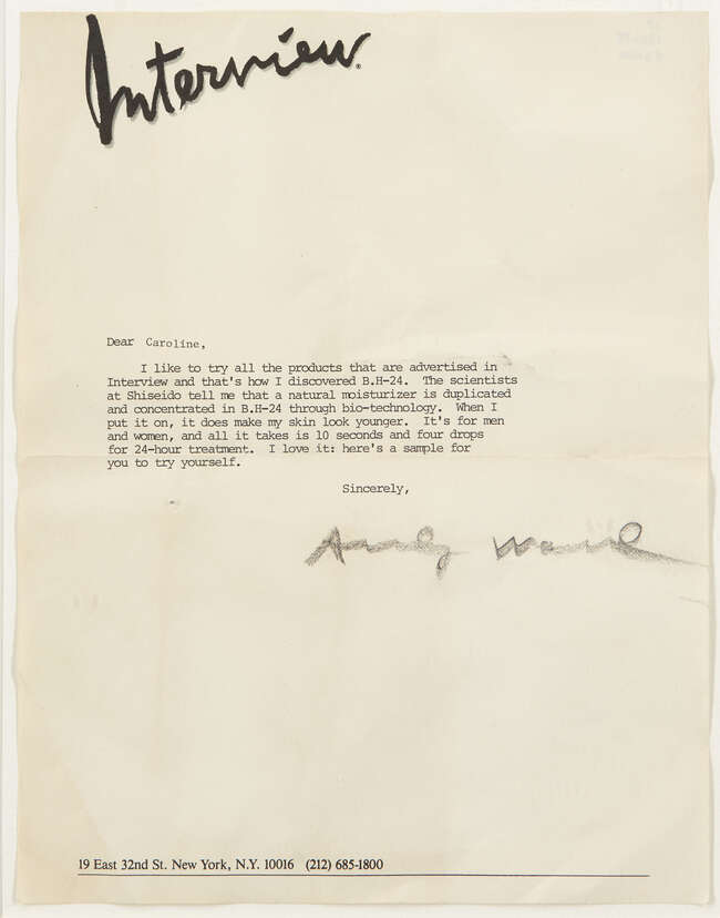 
	
		Andy Warhol,
		American 1928-1987-
		 
		Typed Letter, 1979;
		 
		typewritten letter...