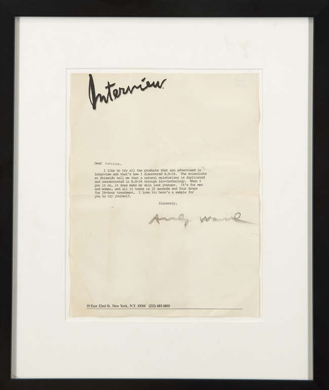 
	
		Andy Warhol,
		American 1928-1987-
		 
		Typed Letter, 1979;
		 
		typewritten letter...
