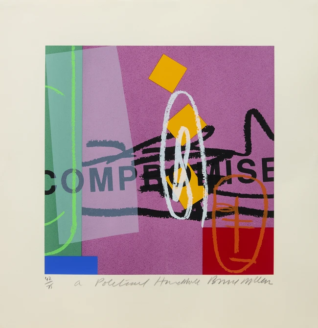 Bruce Mclean, British b.1944- A Political Handshake; screenprint in colours on wove, signed,...