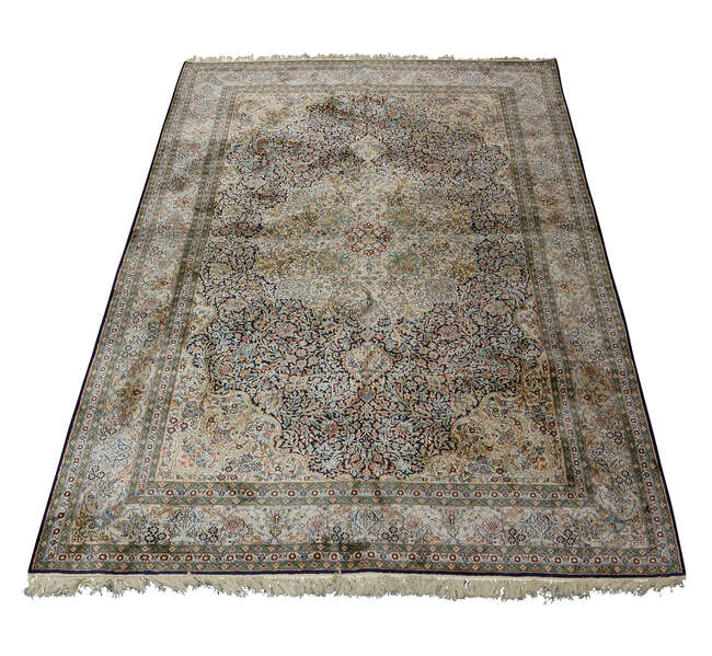 
	
		A modern silk rug of Tabriz design, with central stylised medallion in intricately woven...