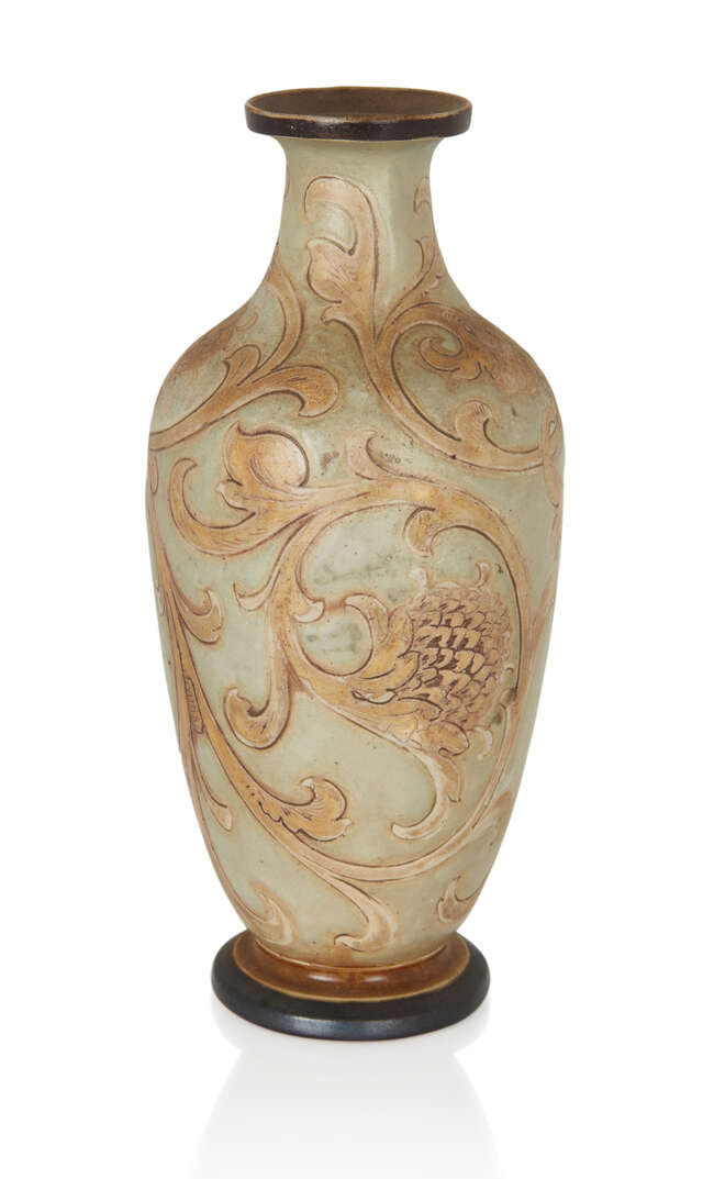 
	
		Martin Brothers, 
		 
		Scrolling foliate vase, August 1903, 
		Glazed stoneware,...