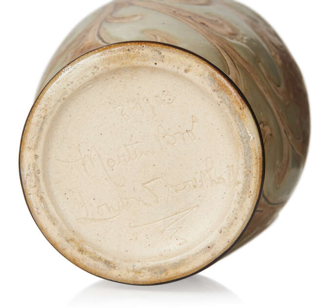
	
		Martin Brothers, 
		 
		Scrolling foliate vase, August 1903, 
		Glazed stoneware,...
