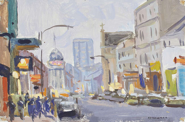 
	
		Sergej Aleksandrovic Luciskin,
		Russian 1902-1989-
		 
		At the beach, 1963; City Scene...