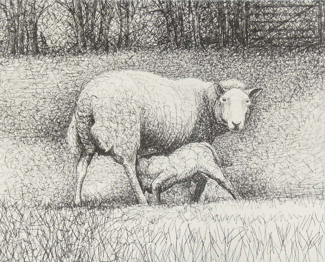 
	
		Henry Moore OM CH FBA, 
		British 1898-1986- 
		Sheep with lamb, from Sheep Album,...