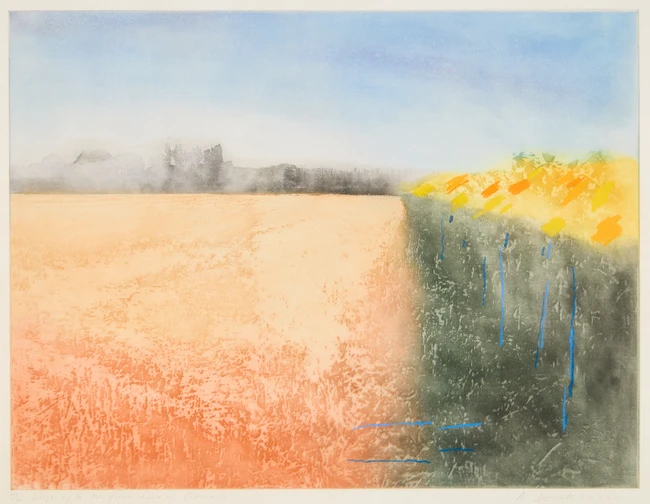 To Be Sold with No Reserve: Donald Wilkinson, British b.1937- Edge of the Sunflower field -...
