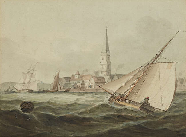 
	
		Samuel Owen, 
		British 1769-1857- 
		 
		Fishing Smack of a Southern Port;...