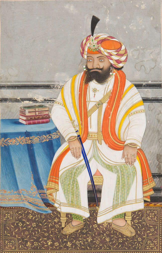 
	
		A portrait of Maharaja Gulab Singh of Jammu, Sikh school, Punjab, India, late 19th...