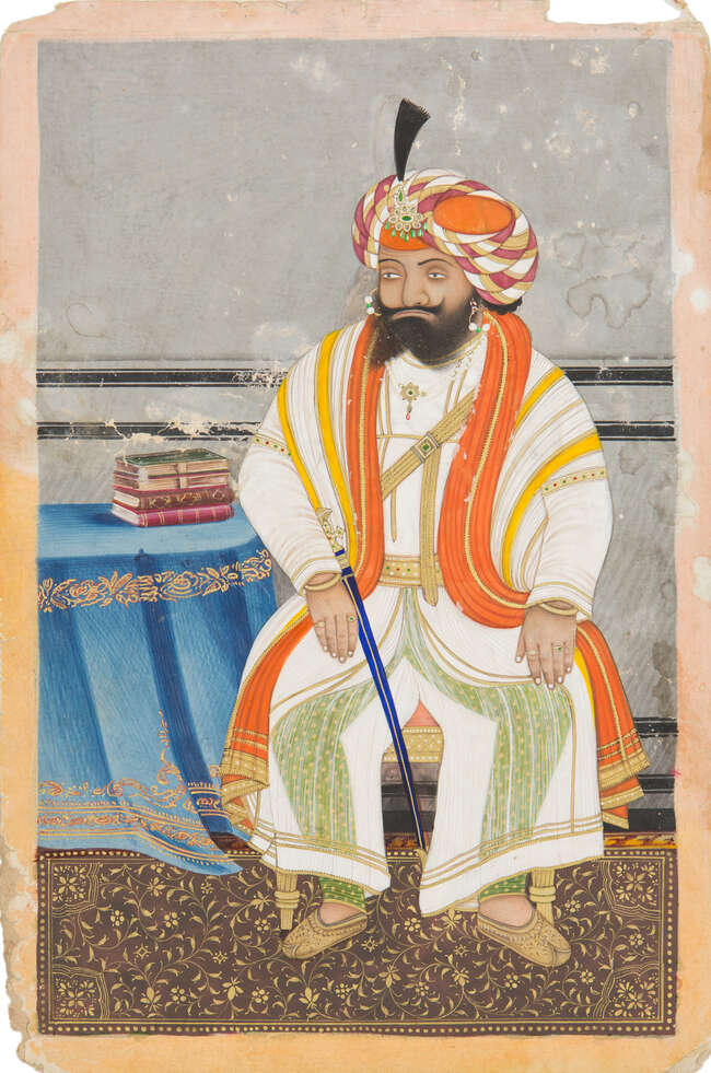 
	
		A portrait of Maharaja Gulab Singh of Jammu, Sikh school, Punjab, India, late 19th...