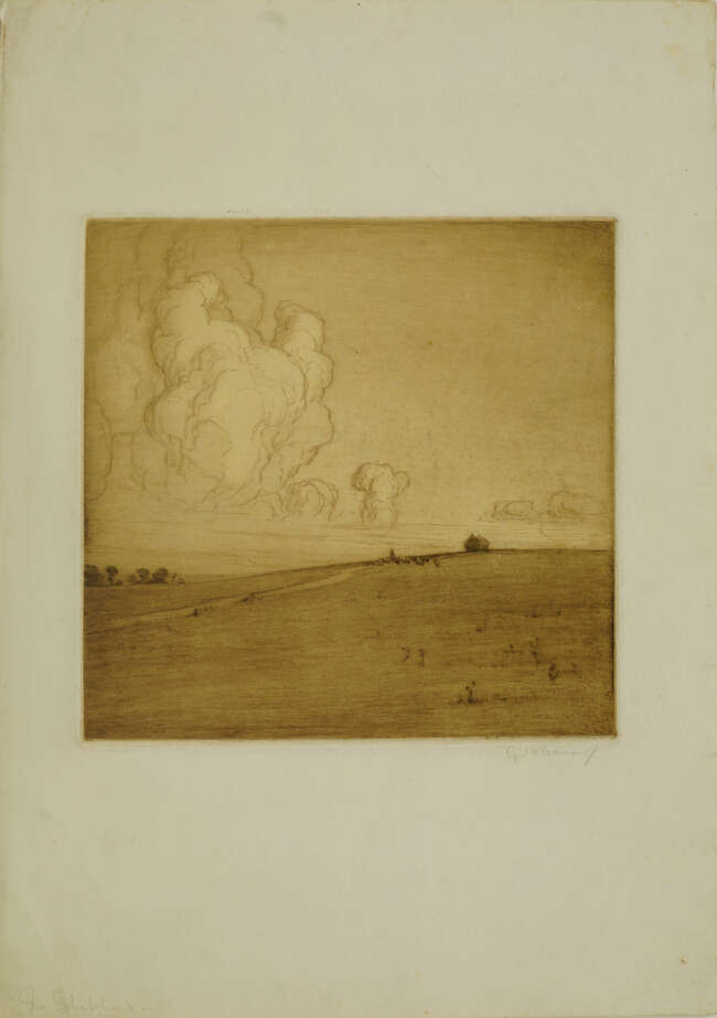 
	
		Cyril Henry Barraud, 
		British 1877-1965- 
		Shepherd with his flock; 
		etching,...