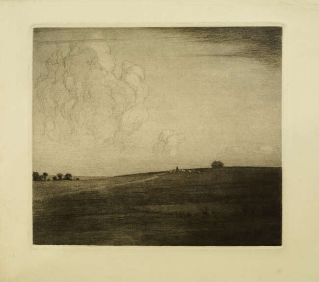 
	
		Cyril Henry Barraud, 
		British 1877-1965- 
		Shepherd with his flock; 
		etching,...