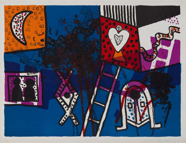 
	
		Alan Davie,
		Scottish 1920-2014-
		 
		Foxwatch (orange) XXI & V, 1970;
		 
		two...
