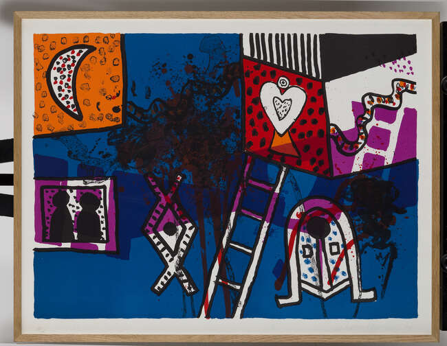 
	
		Alan Davie,
		Scottish 1920-2014-
		 
		Foxwatch (orange) XXI & V, 1970;
		 
		two...