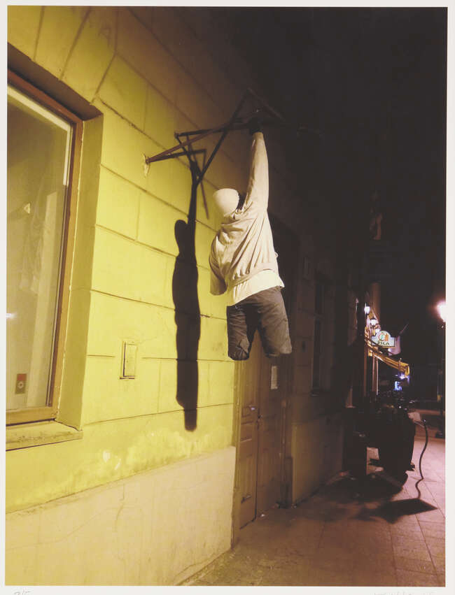 Property of a KAWS collector, 
Mark Jenkins, 
American b.1970- 
Hang on, 2014; 
c-print on...