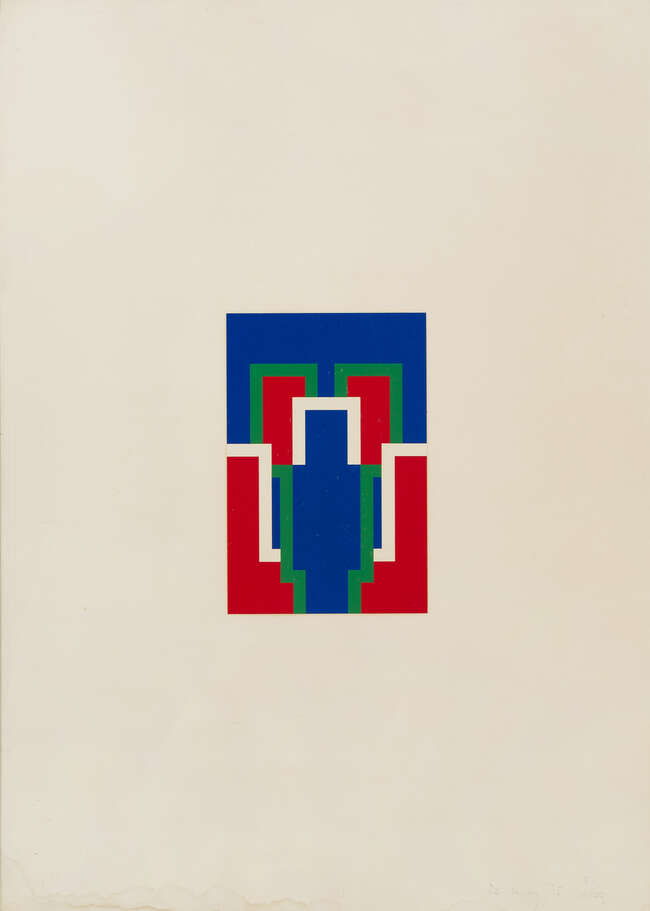 
	
		Robyn Denny,
		British 1930-2014-
		 
		Thomas Suite IV (blue & red), 1975;
		 
		