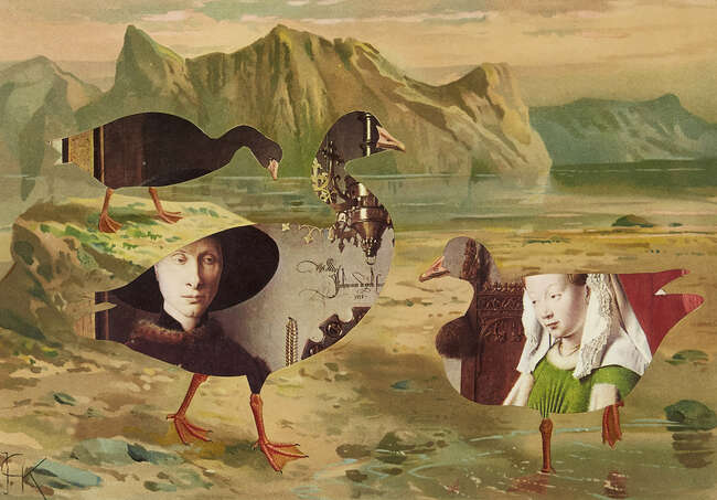 
	
		Jiri Kolar,
		Czech 1914-2002- 
		&#39;Birds for Hans Sachs&#39;, 1969-1972;
		intercollage, paper...