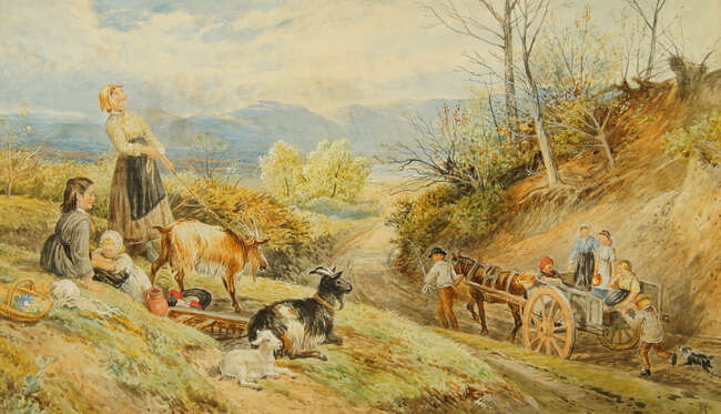 Follower of Myles Birket Foster RWS, British 1825-1899- 
Landscapes with families on a...