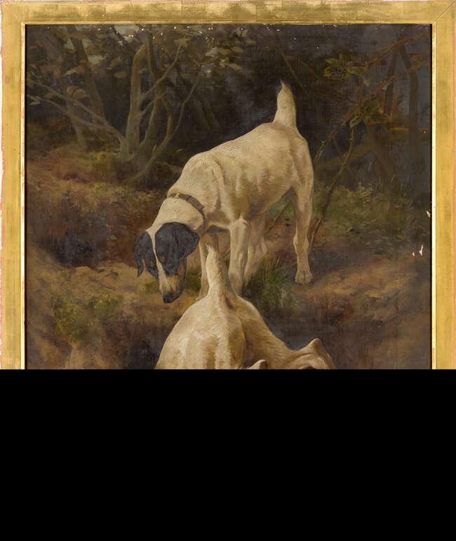 
	
		Arthur Wardle, RI, 
		 
		British 1864 1949- 
		 
		Two Jack Russell terriers...