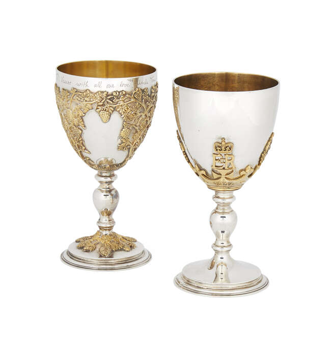 
	
		Two cased silver wine goblets, by Asprey & Co., London, c.1972, the first, a limited...