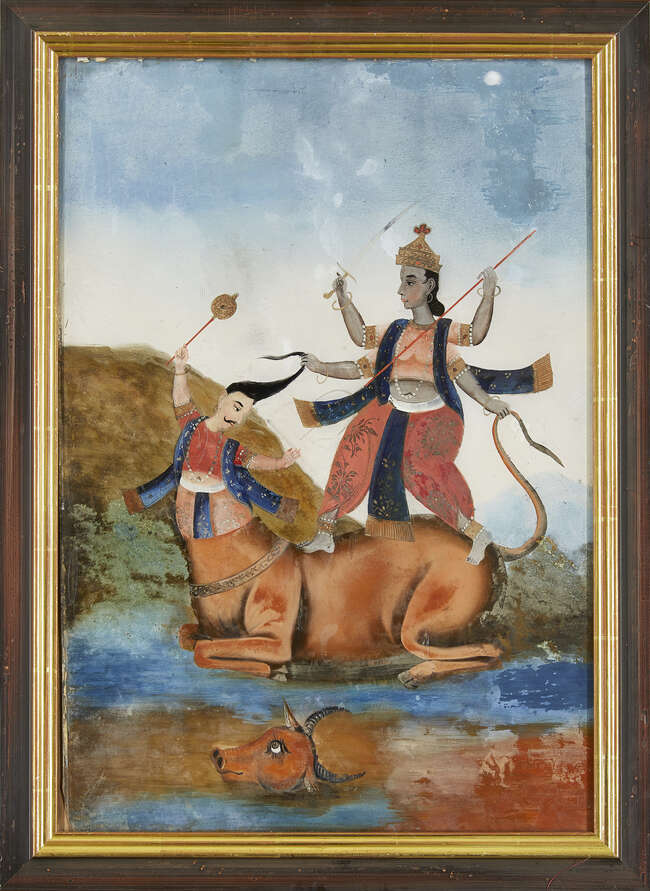 
	
		A group of four reverse glass paintings, Indian or China for the Indian market, 19th...