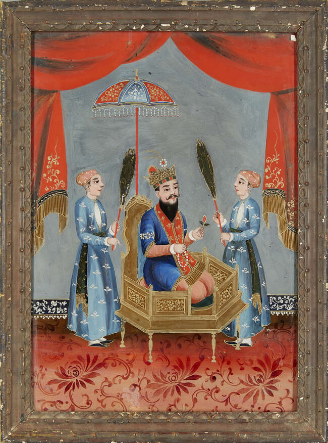 
	
		A group of four reverse glass paintings, Indian or China for the Indian market, 19th...