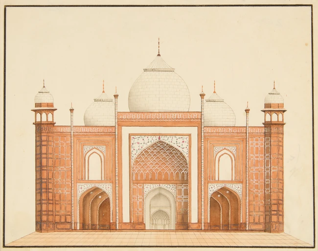 A Company School painting of the Mosque at the Taj Mahal, Delhi, circa 1830
mounted, glazed and...