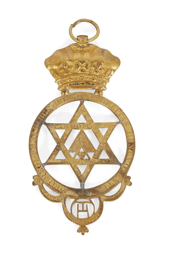 
	
		A gilt metal Masonic Royal Arch Chapter jewel, early 19th century, designed with...