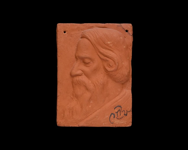 Somnath Hore (Indian 1921-2006),Portrait of Rabindranath Tagore,
Unglazed clay, signed lower...