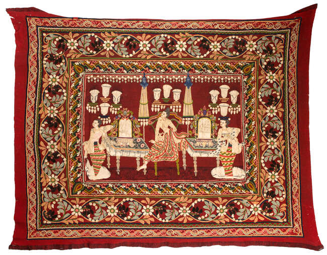 
	
		A rare Burmese embroidered textile panel (kalaga), Myanmar, (Burma), 19th century,...