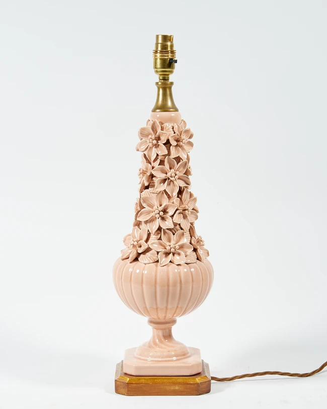 Attributed to Ceramicas Bondia Manises table lamp, circa 1960 Glazed porcelain, giltwood...