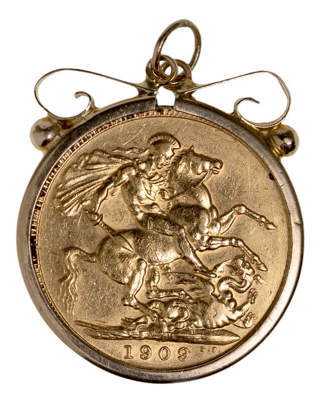 
	
		A pendant-mounted sovereign, Edward VII, 1909 

	

