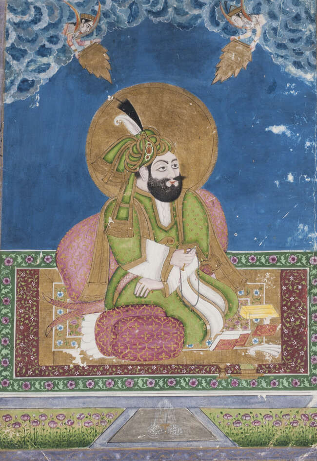 
	
		A seated portrait of Imam &#39;Ali , Kashmir, North India, 19th Century, opaque pigments...
