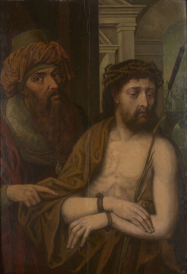 
	
		Circle of Quentin Matsys the Elder, 
		Flemish 1466-1530- 
		 
		Ecce Homo;...
