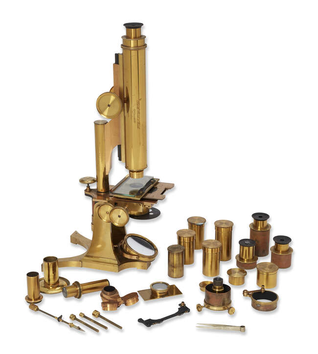 
	
		A Smith Beck and Beck brass compound microscope, late 19th century, signed to the barrel,...