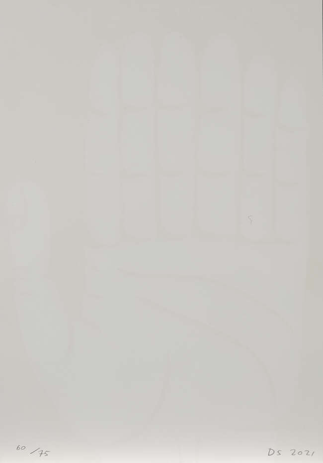 
	
		David Shrigley OBE, 
		British b.1968-
		 
		Talk to the Hand, 2021;
		 
		linocut on...