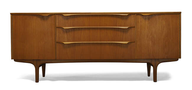 
	
		Sutcliffe of Todmorden, a teak sideboard    
		c.1960, manufacturer&#39;s label to inner...