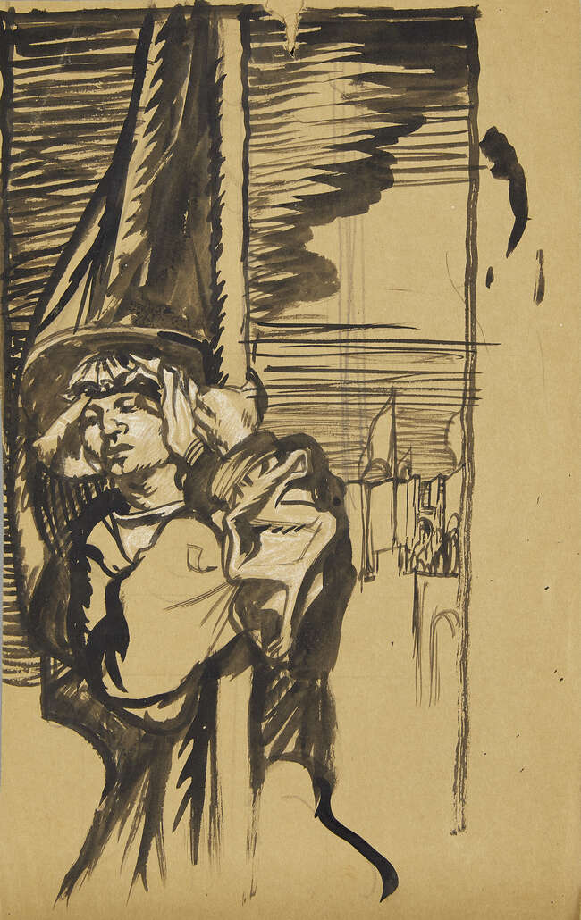 Sir Frank William Brangwyn RA RWS RBA, 
British 1867-1956- 
The Standard Bearer; 
black wash on...