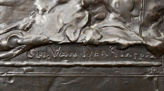 
	
		Charles Pierre Van Der Stappen (Belgian 1843-1910), a patinated bronze relief panel...
