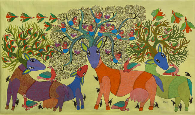 
	
		Durga Bai (Indian, b.1972), Gond Tribe, &#39;Tree of Life&#39;, acrylic on canvas, signed, 79.5cm...